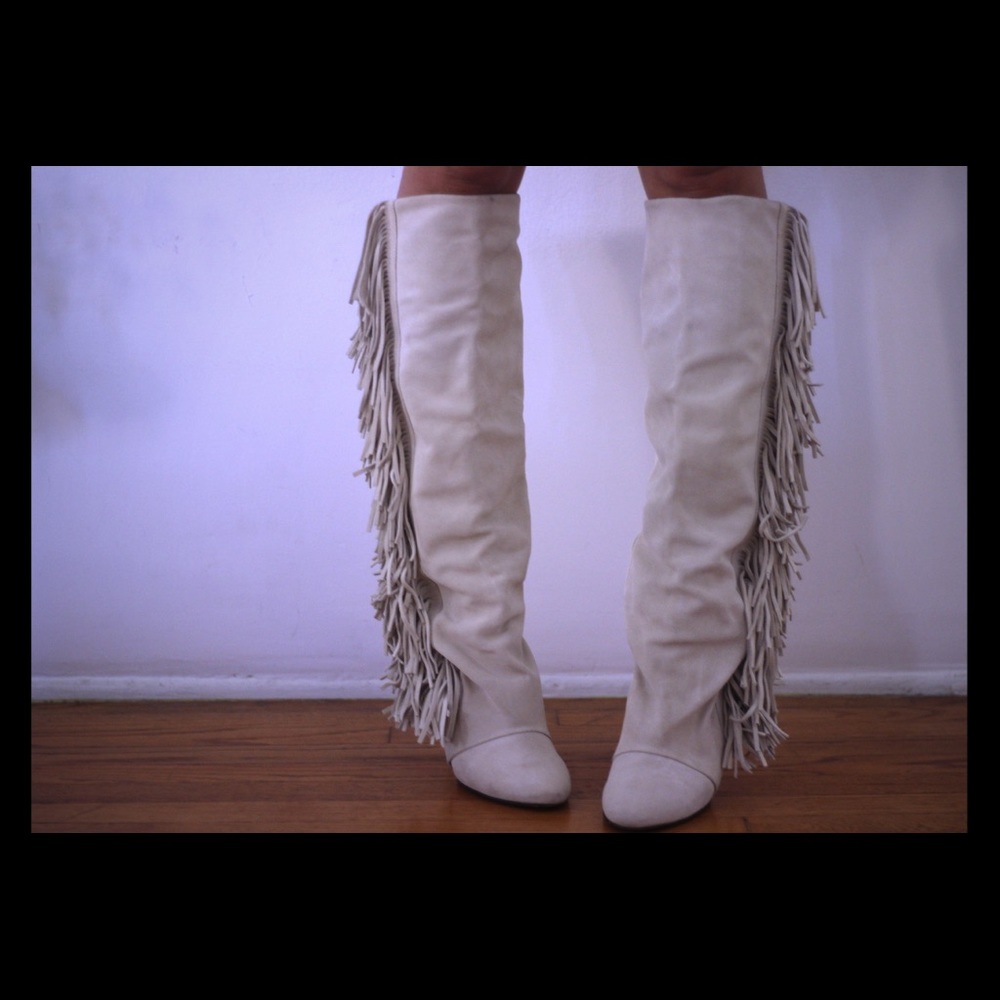Fringe wedge boots